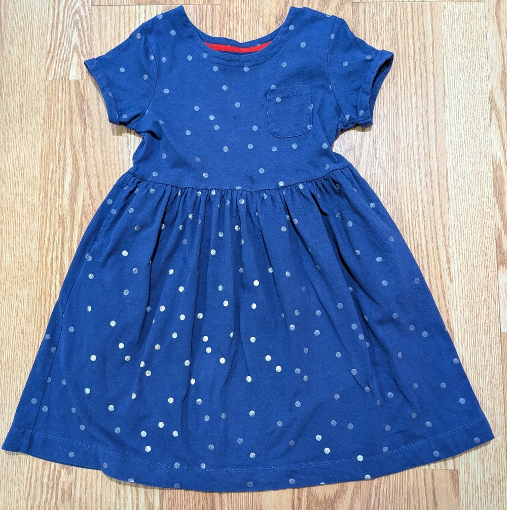 Mini Boden Navy Dress with Silver Polka Dots Fair 8/9
